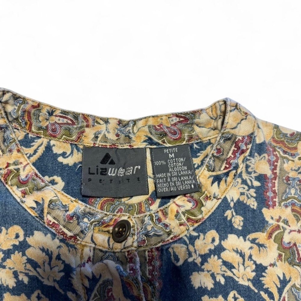 VTG 90s Liz Wear Western Paisley Printed Denim Button Shirt Sz Petite Medium - Picture 5 of 5